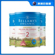 【澳洲直邮包邮】Bellamy's 贝拉米 有机奶粉2段 900克x3罐/箱（6-12个月） 【收件人身份证必须上传】【新疆、西藏、内蒙古、青海、宁夏、海南、甘肃，需加收运费】